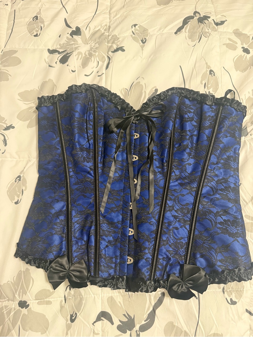 Blue and Black Lace Corset Bustier